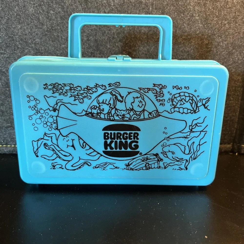 Vintage Burger King Whirley Industries Plastic Teal Lunch Box or Pencil‎ Box